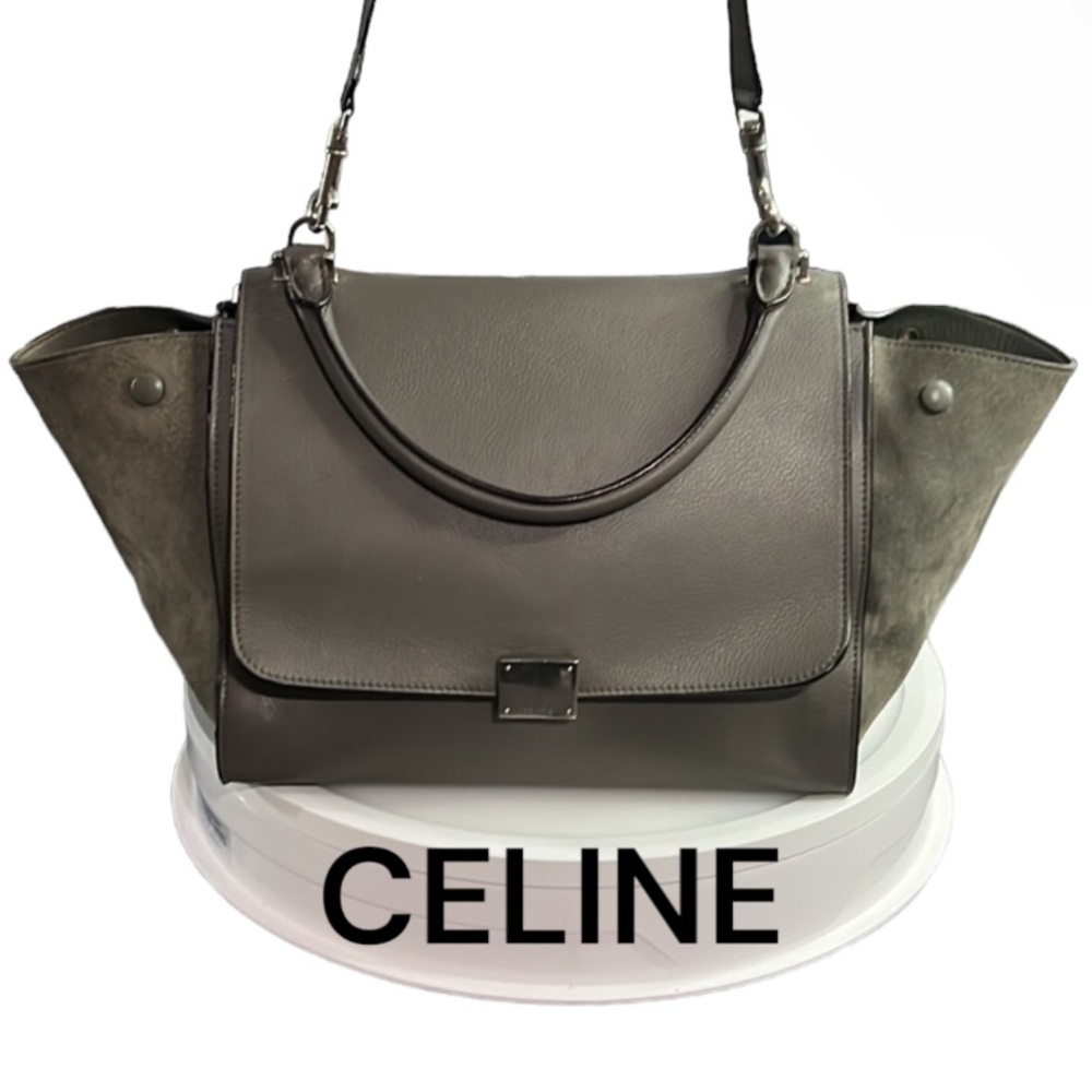 Authentic Celine large signature trapeze leather handbag purse